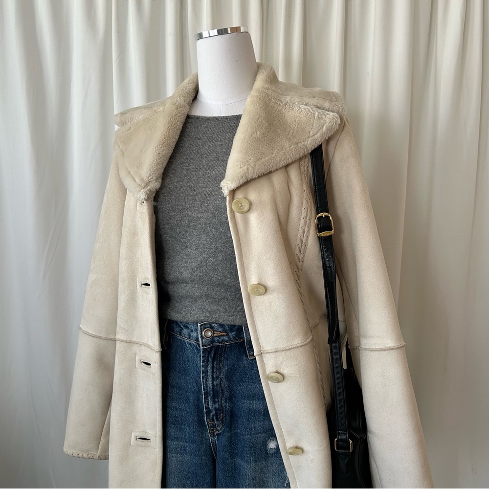 Cream Sonoma faux suede coat size Large. - Picture 4 of 10